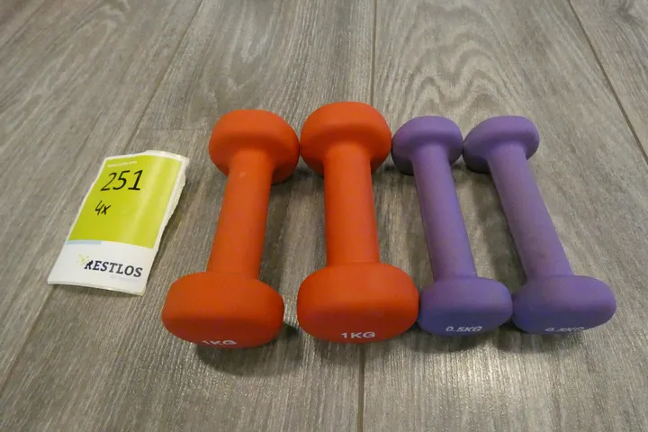 1 Paar Powrx Kurzhanteln, 1,0 kg, rot / 1 Paar Powrx Kurzhanteln, 0,5 kg, lila